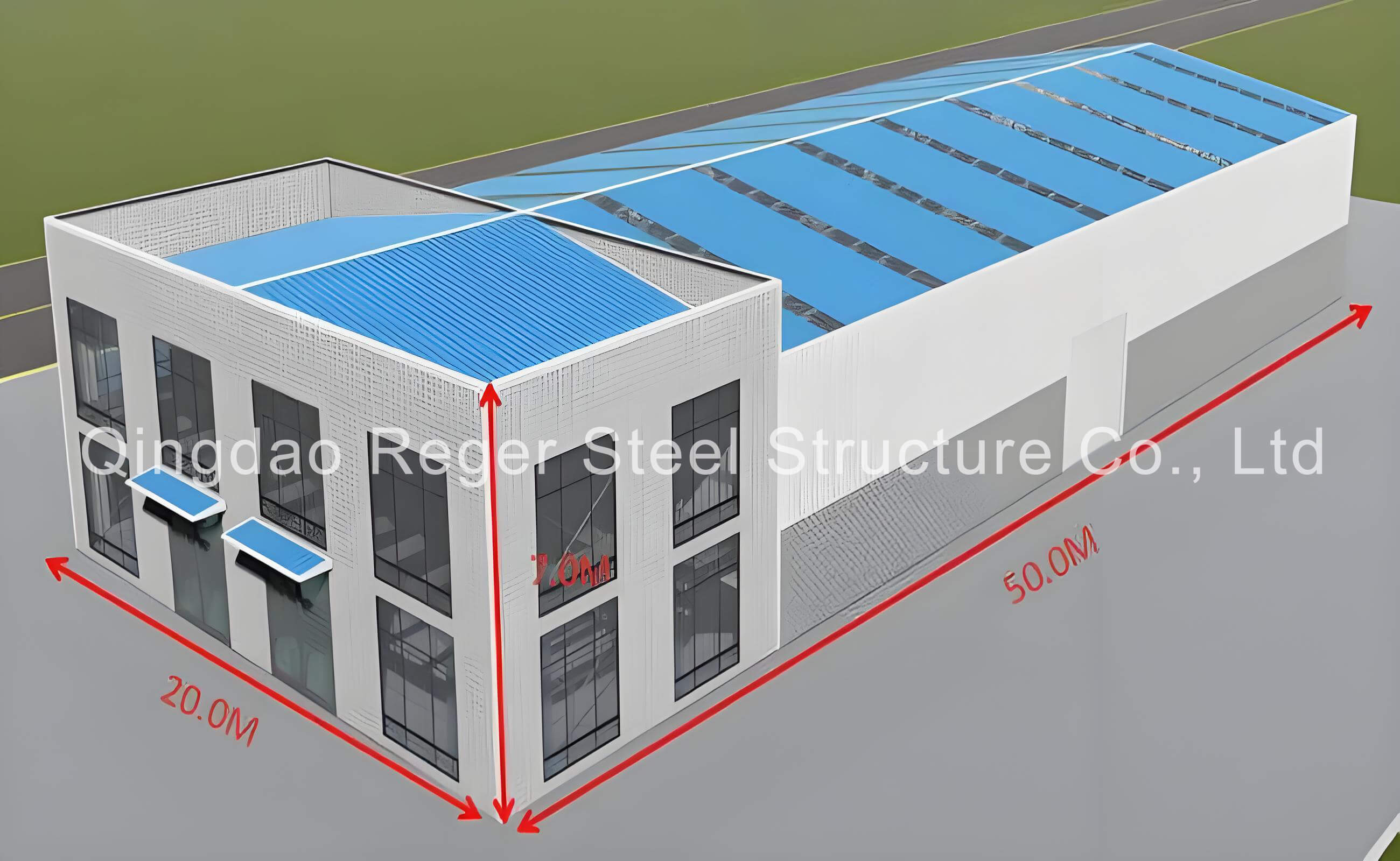 Almacén prefabricado de 1000sqm con una oficina parcial de dos pisos